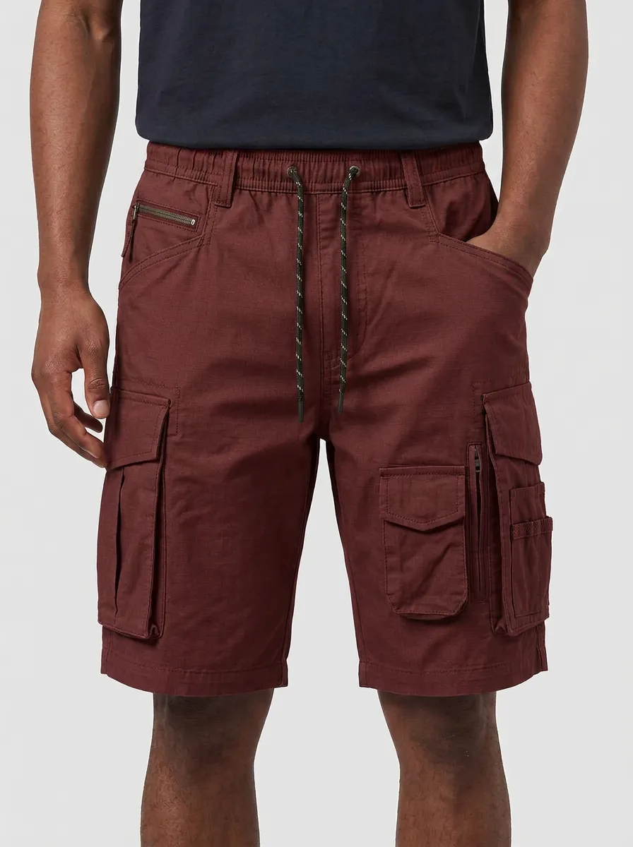 Men's Drawstring Waist Elastic Waist Grid Texture Mid-Rise Cargo Shorts