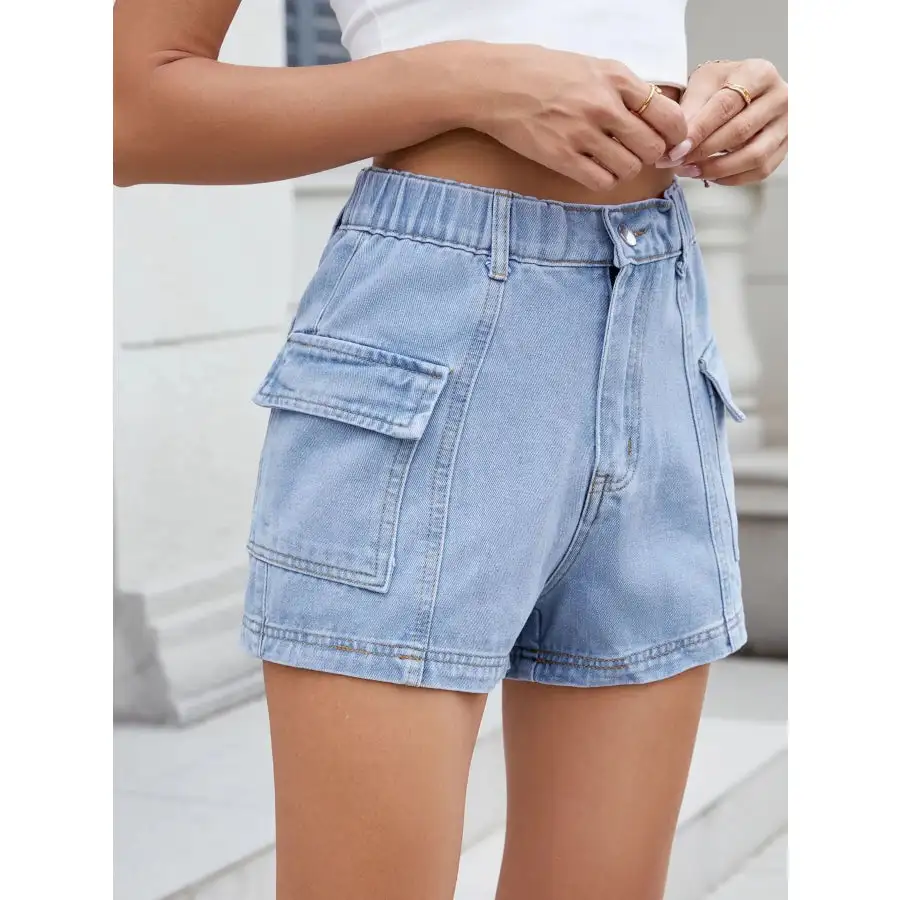 Everyday High Waist Pocketed Cargo Denim Shorts