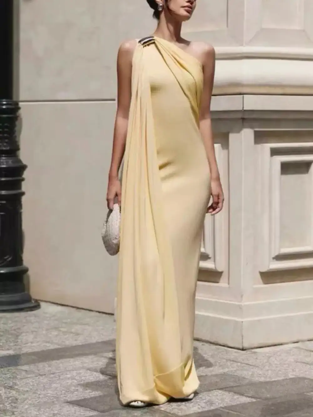 One Shoulder Draped Maxi Dress