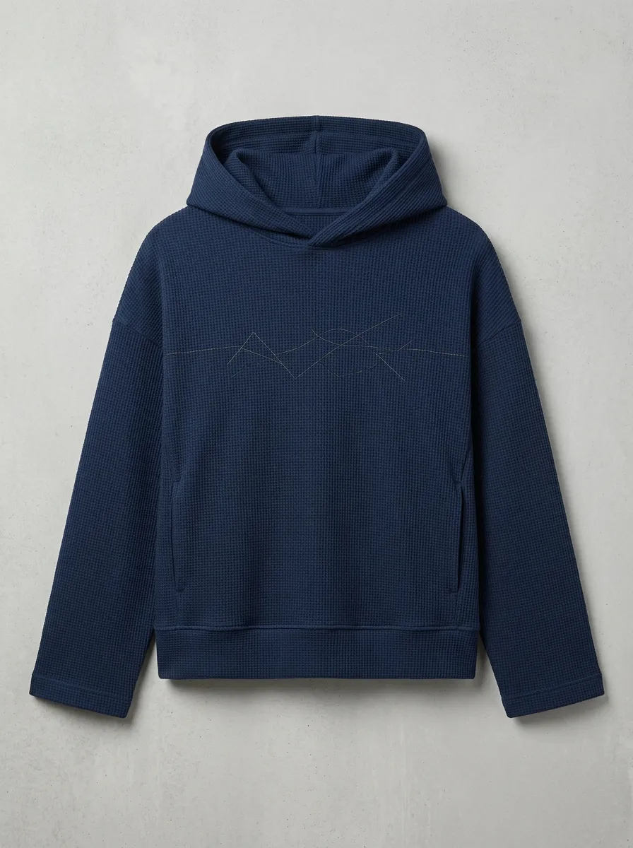 Men's Geometric Line Graphic Waffle-Knit Pullover Hoodie