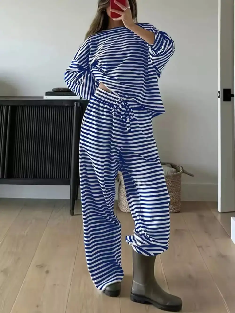Relaxed Striped Long Sleeve Top and Pants Set