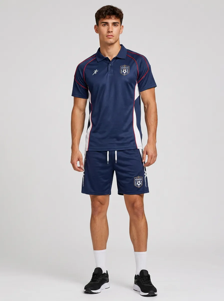 Men's Soccer Sports Club Badge Printed Polo Shirt and Shorts Set