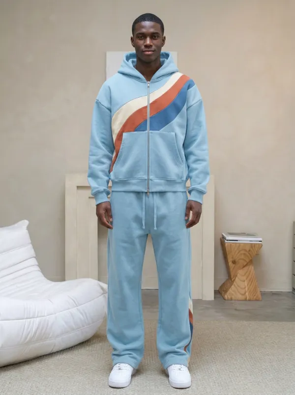 Men's Retro Wave Pattern Printed Hoodie Tracksuit Set