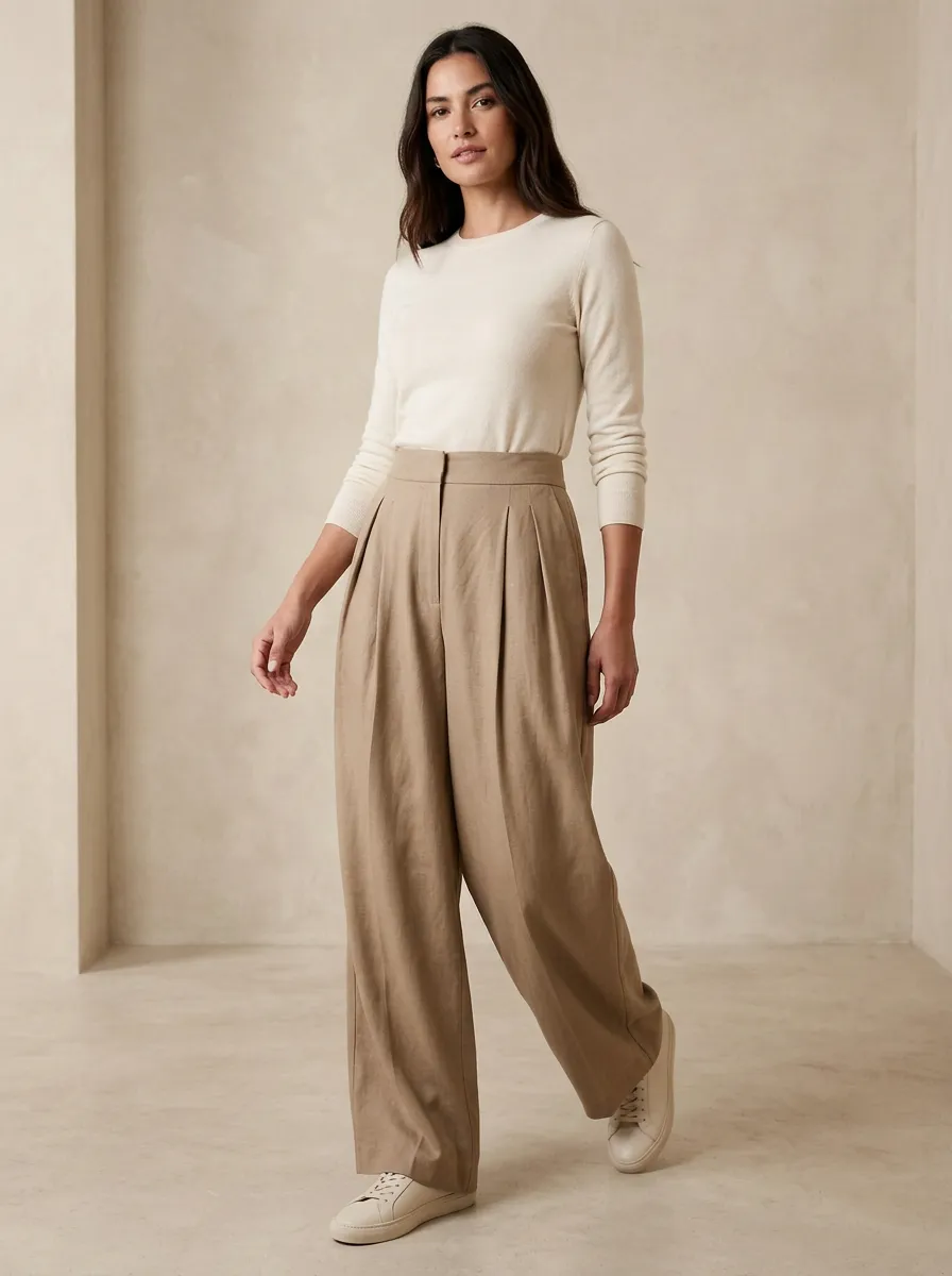 Wide-Leg Pleated Casual Minimalist Casual Wide Leg Pants