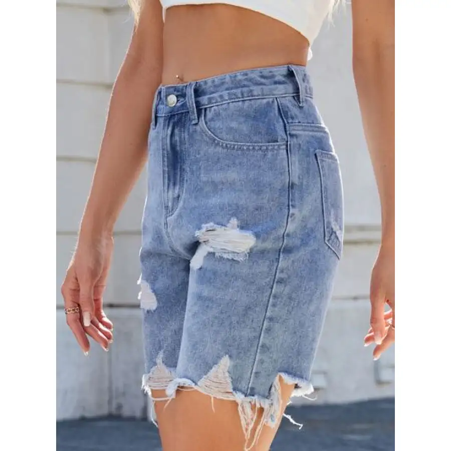 Casual Raw Hem Distressed Denim Shorts