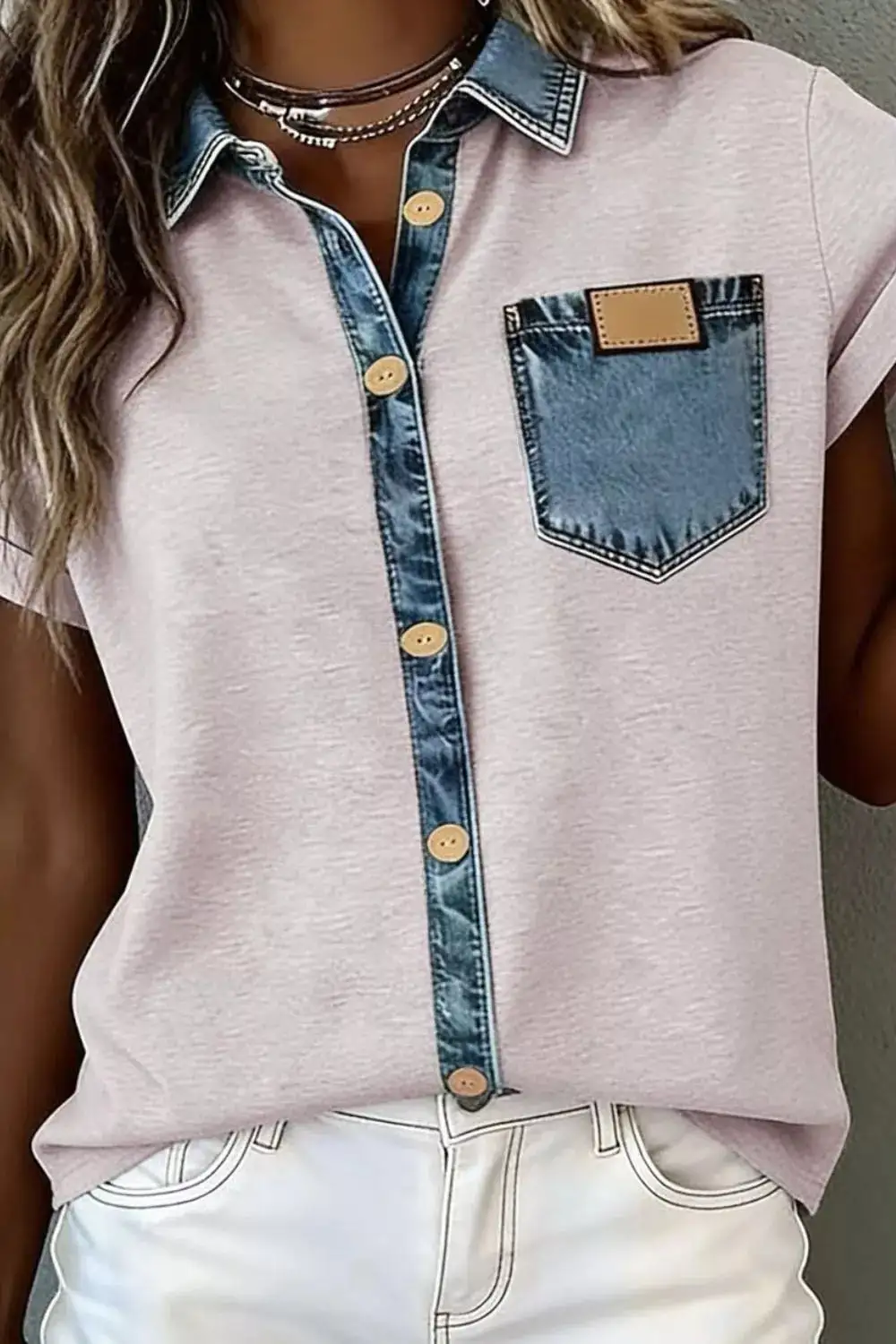 Classic Denim Trim Button Down Shirt
