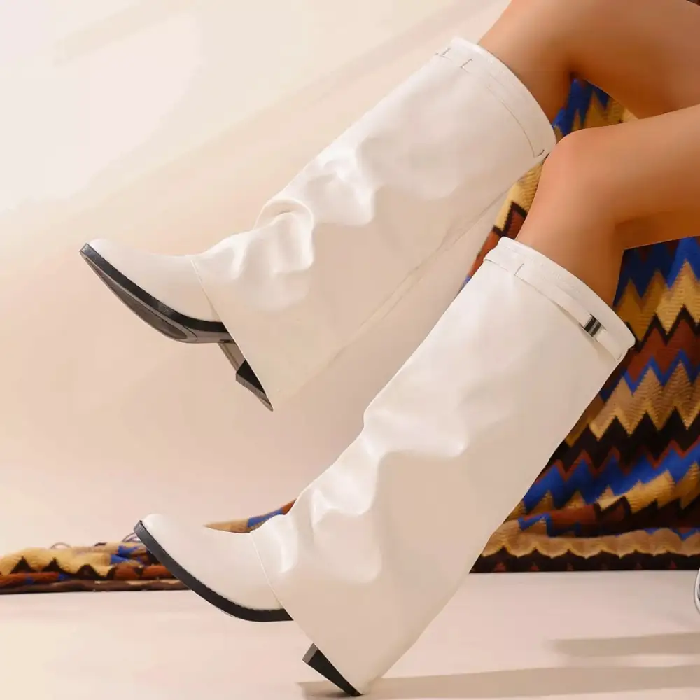 Weekend Point Toe Block Heels Boots