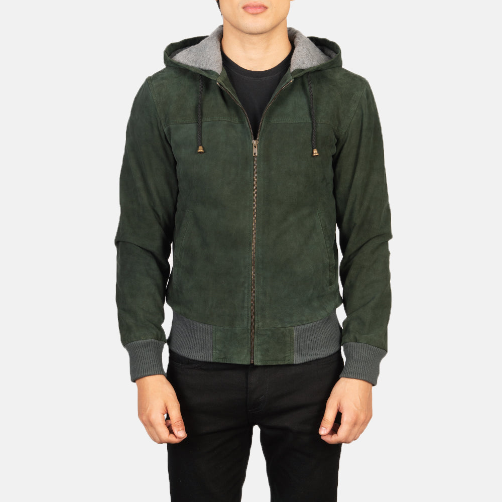 Men's Bomber Hooded Suede Jacket