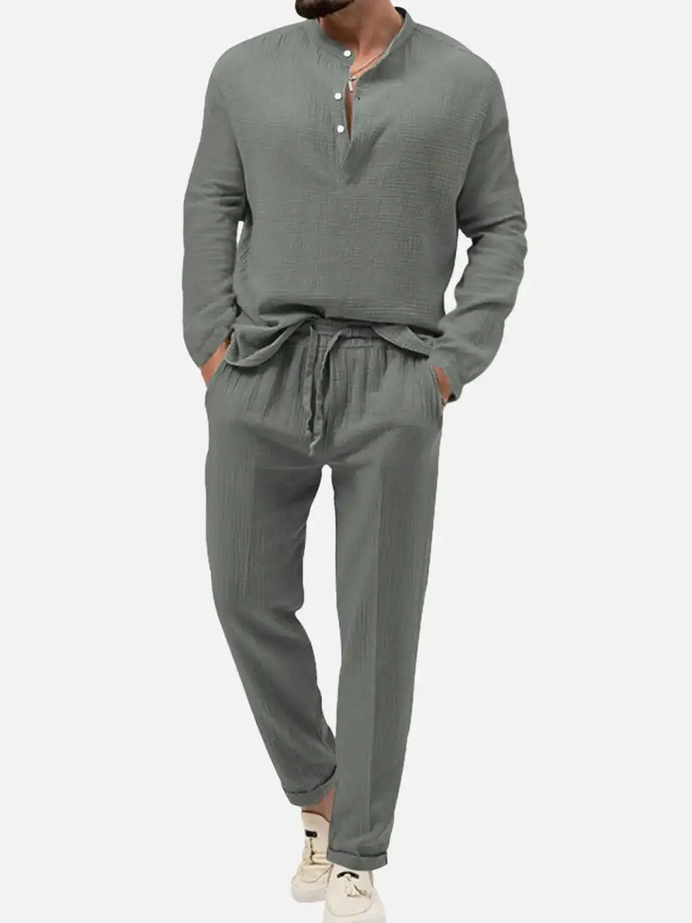 Linen Look Henley Loungewear Set