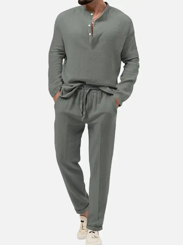 Linen Look Henley Loungewear Set