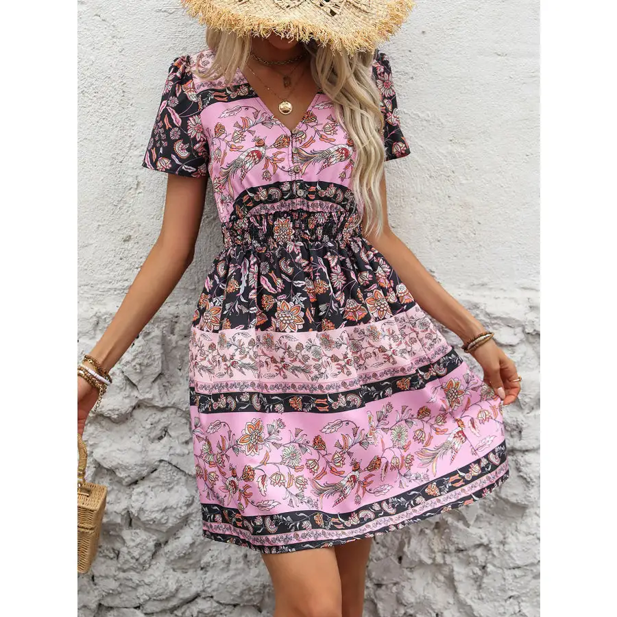 V-Neck Short Sleeve Mini Dress