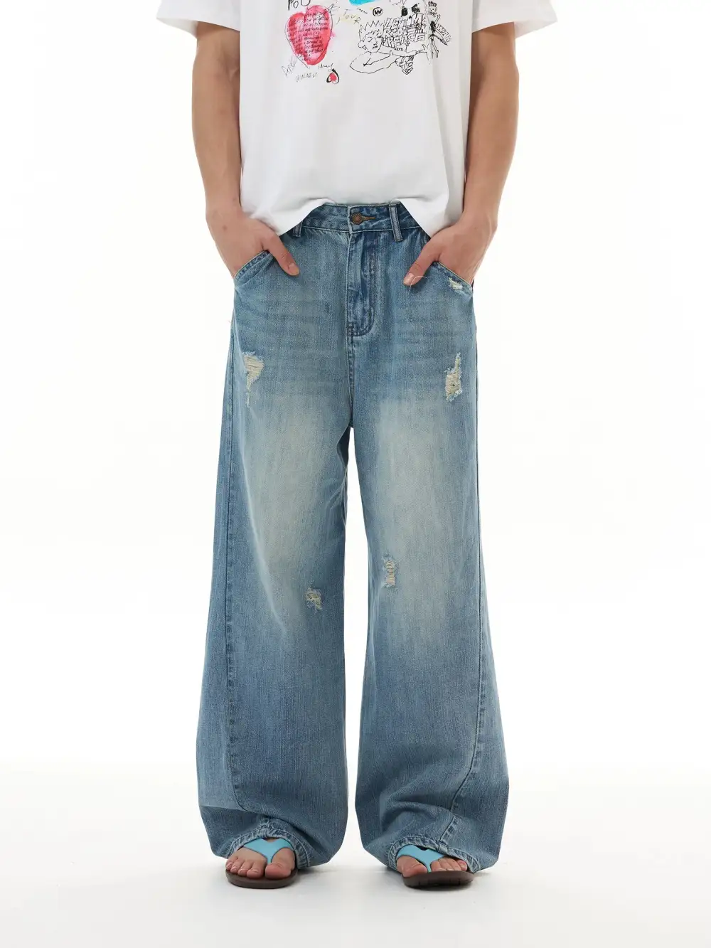 Ultra-Wide Faded Whisker-Fade Jeans
