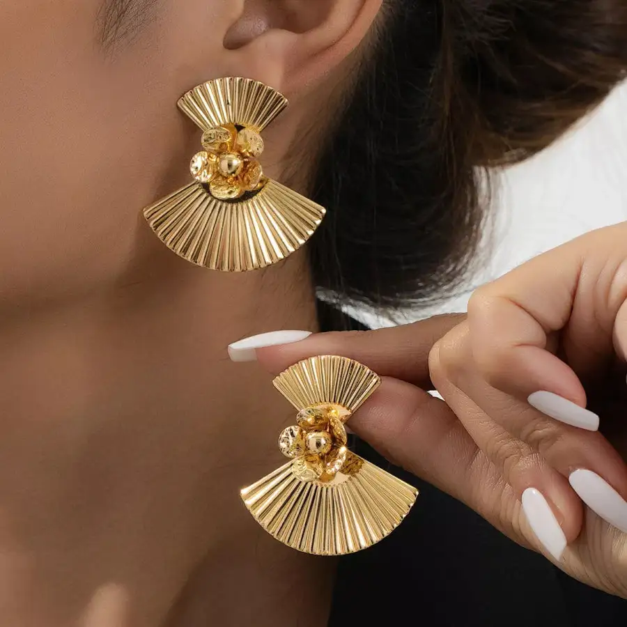 K Gold Plated Alloy Fan Earrings