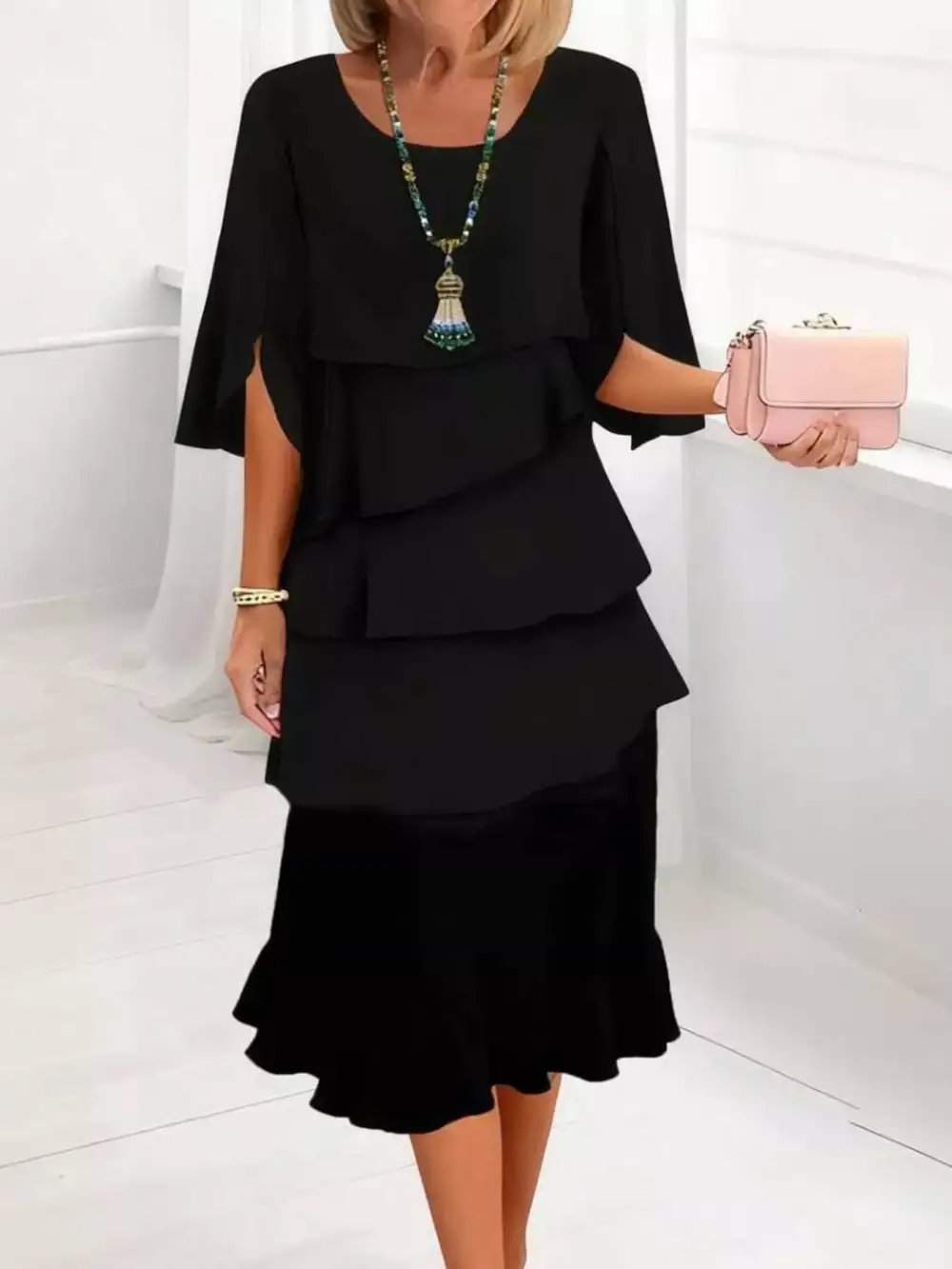 Finish Ruffle Flutter Sleeve Dress