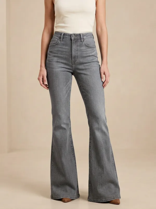 Tailored Look Faded Finish High Rise Flare Jeans