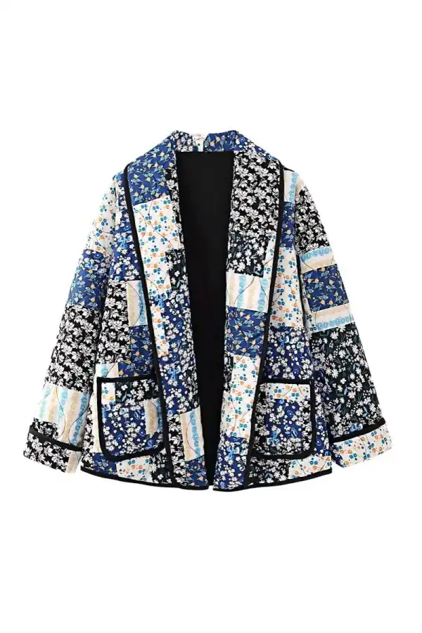 Floral Lapel Collar Quilted Jacket