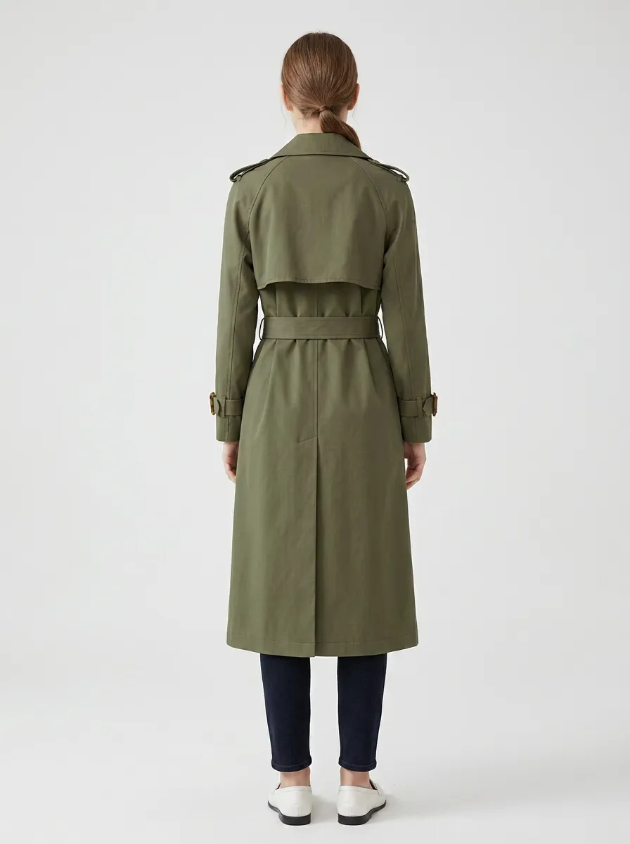 Women's Refined Double-Breasted Belted Long Trench Coat