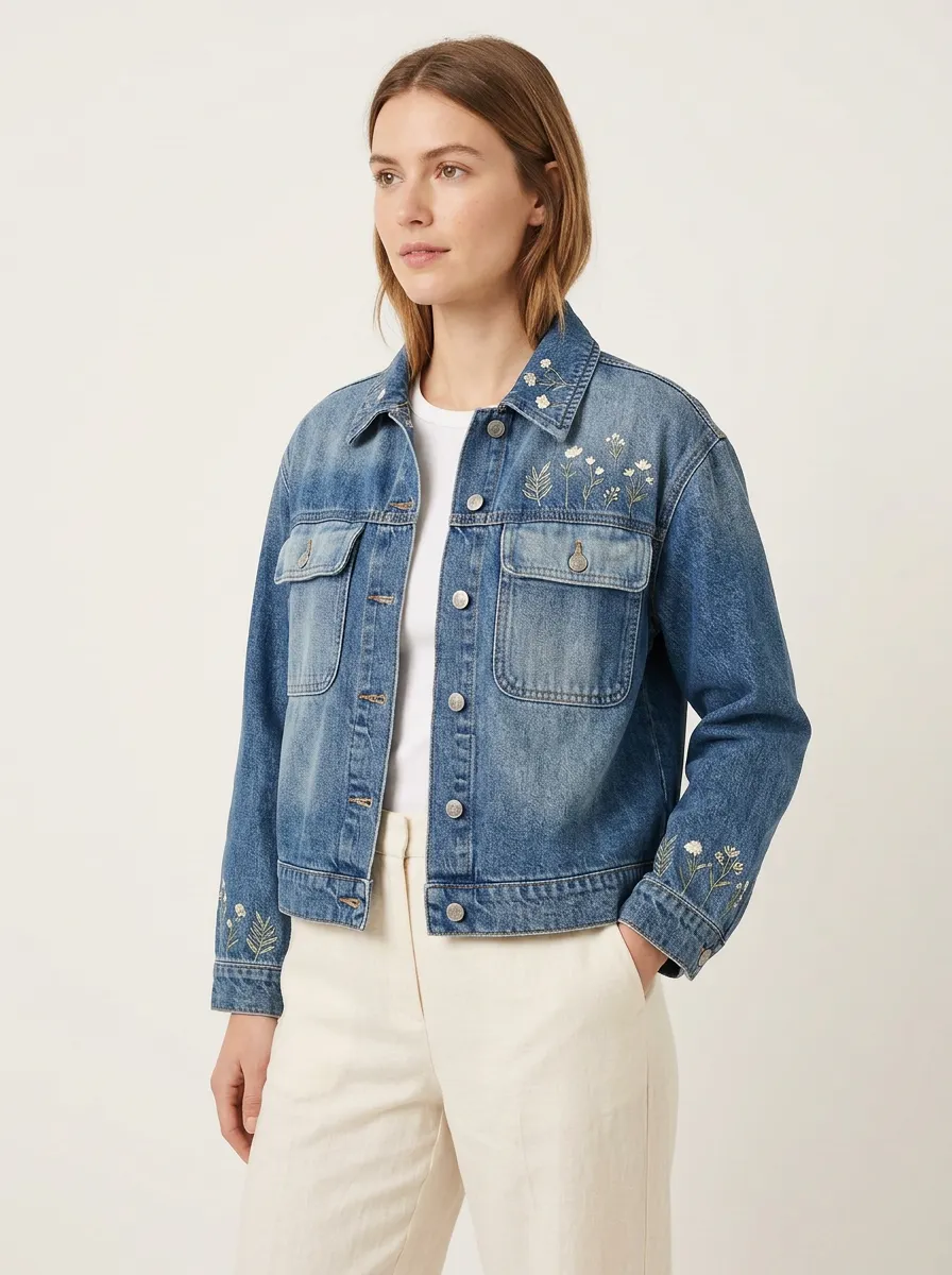Women's Floral Embroidered Denim Jacket
