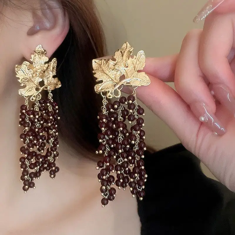 Fruit Leaf Fringe Drop Earrings