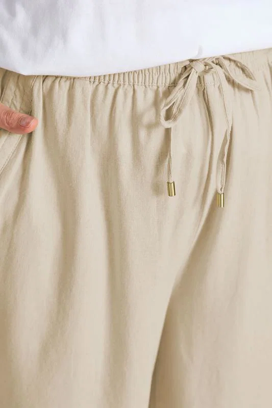 Natural Brown Wide Leg Premium Linen Trousers detail 3