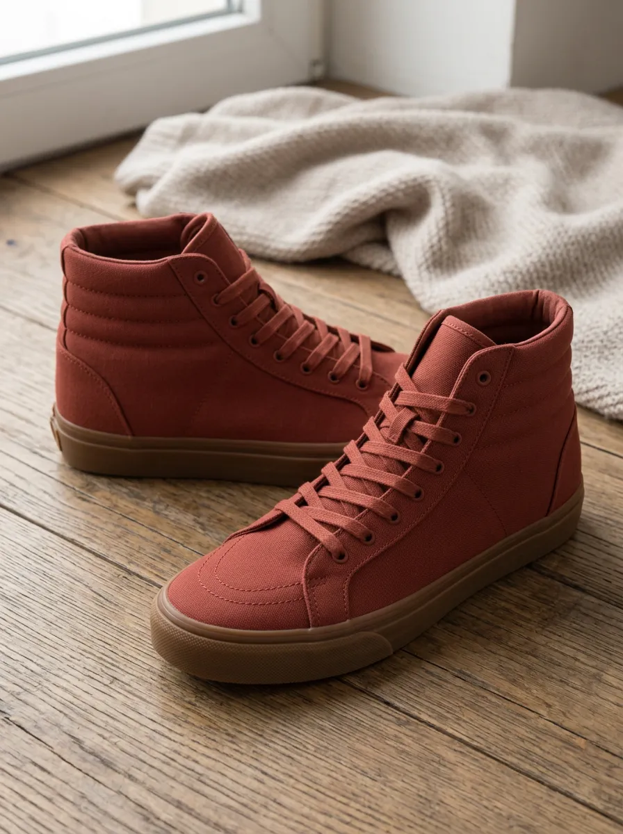 Women's Casual Minimalist Rust Red Gum Sole Printed High-Top Sneakers