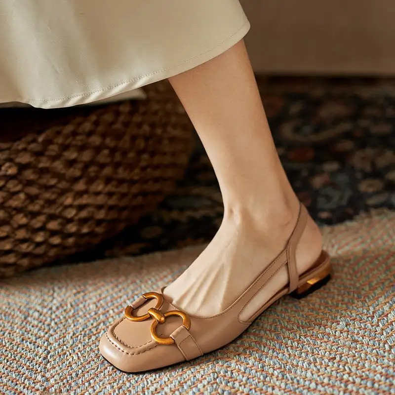 Suede Buckle Low Heel Sandals