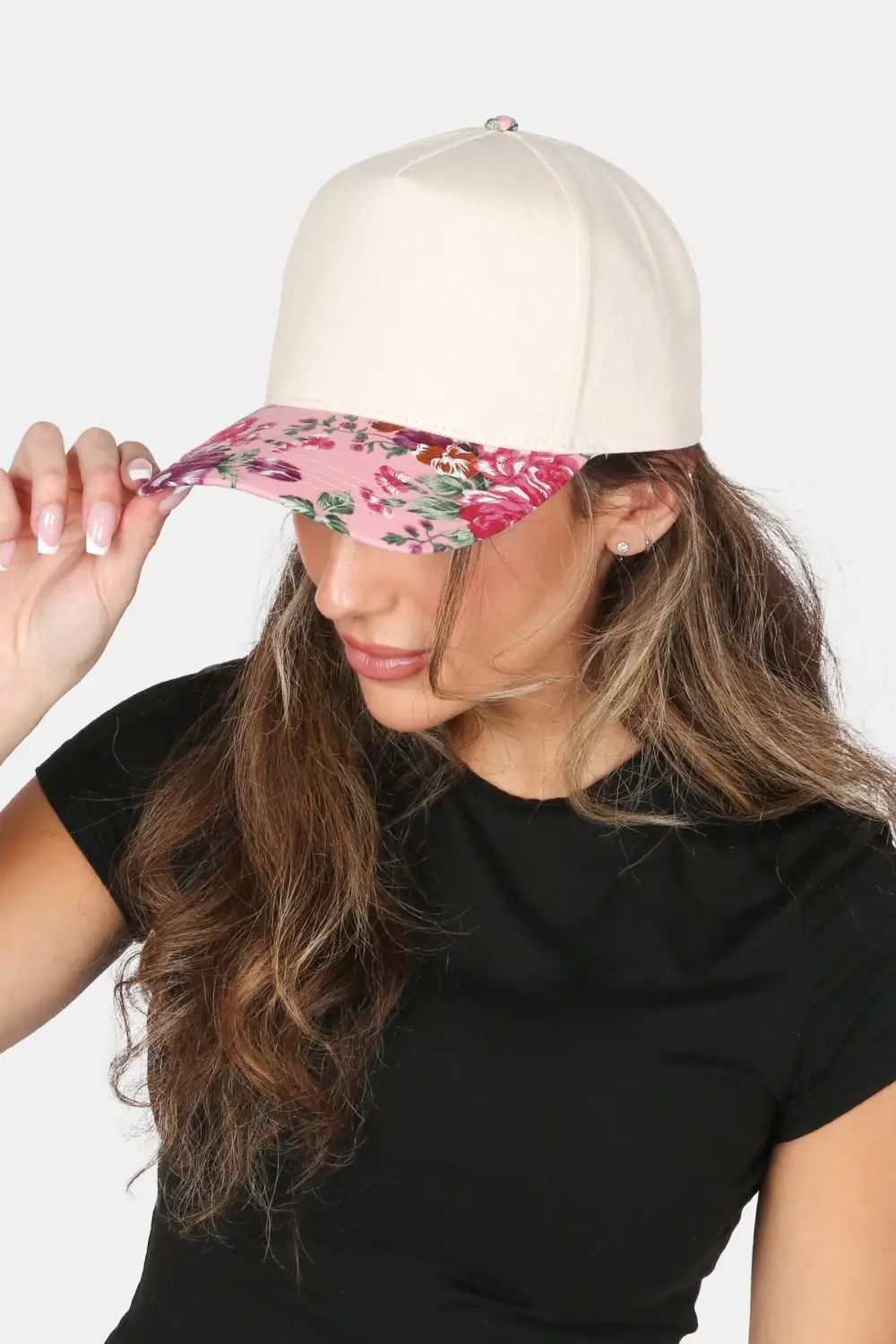 Floral Print Two Tone Five Panel Panel Baseball Cap