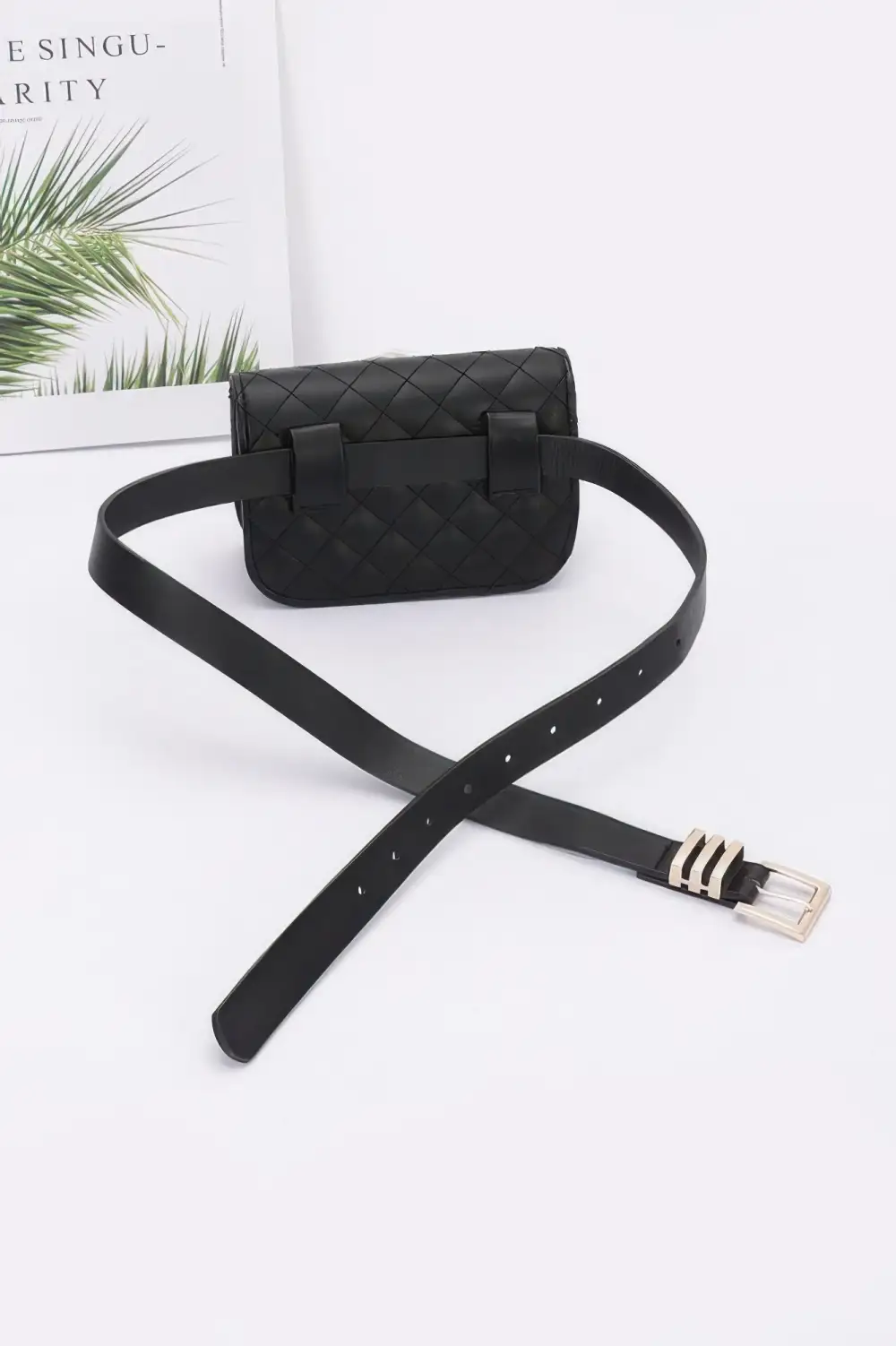 Faux Leather Quilted Flower Belt Bag Shoulder Chain