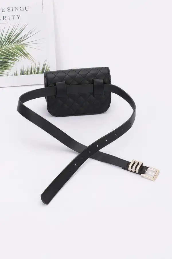 Faux Leather Quilted Flower Belt Bag Shoulder Chain