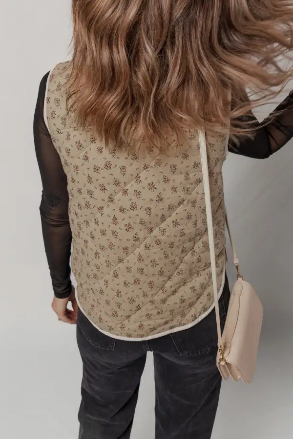 Floral Quilted Concealed Button Vest