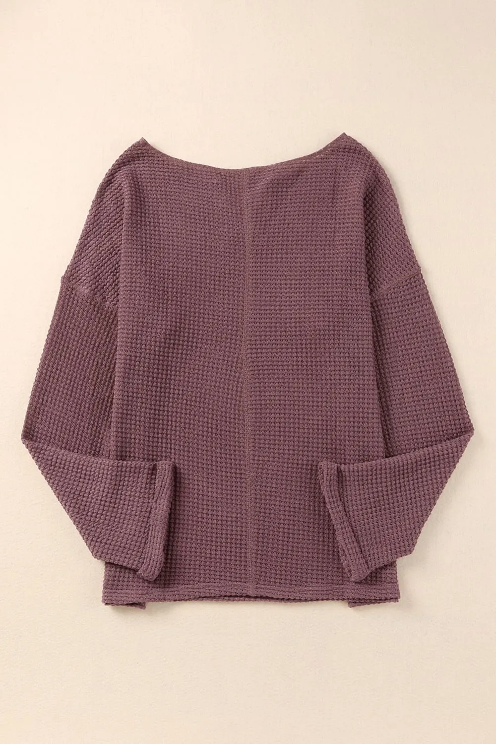 Waffle Knit Long Sleeve Loose Fit Women's Top