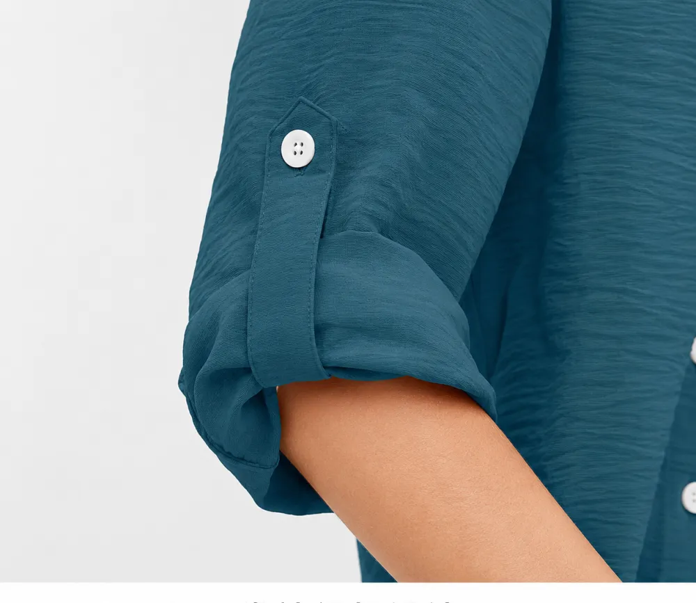 Women's Crinkled Roll-Tab Button Front Blouse