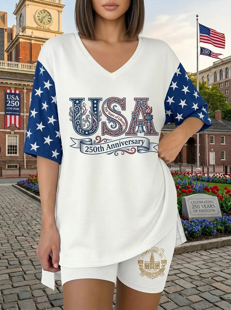 Women's USA 250th Anniversary Star Pattern Printed Two-Piece Set