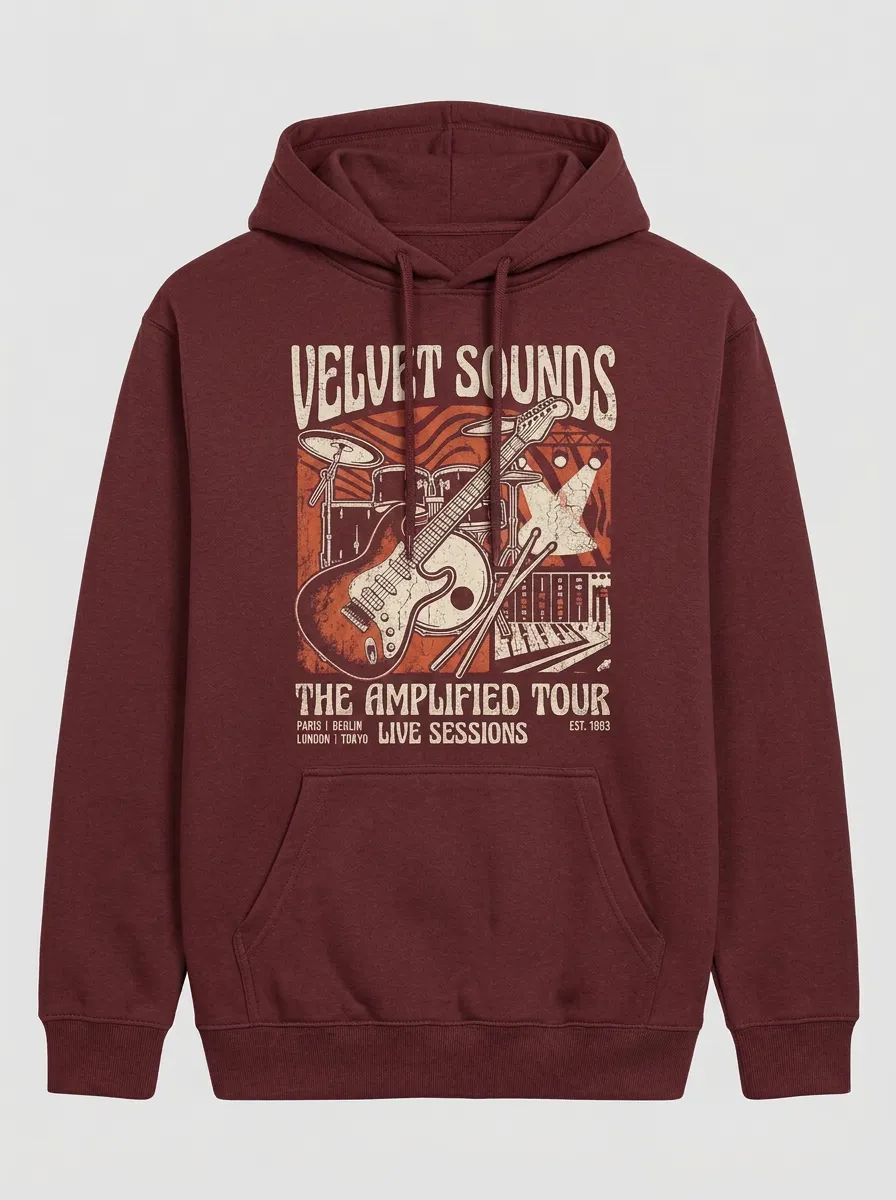 Men‘s Rock Band Music Lover Guitar Drum Printed Hoodie