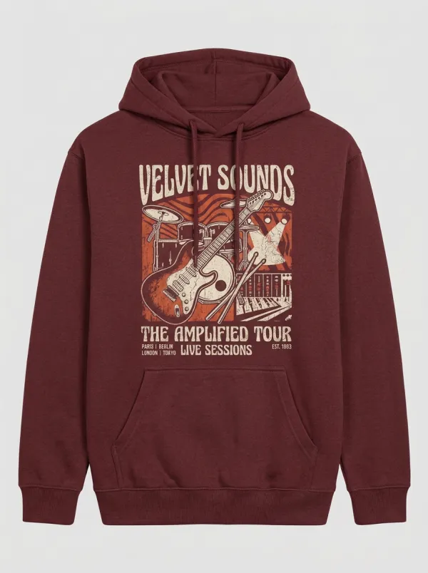 Men‘s Rock Band Music Lover Guitar Drum Printed Hoodie