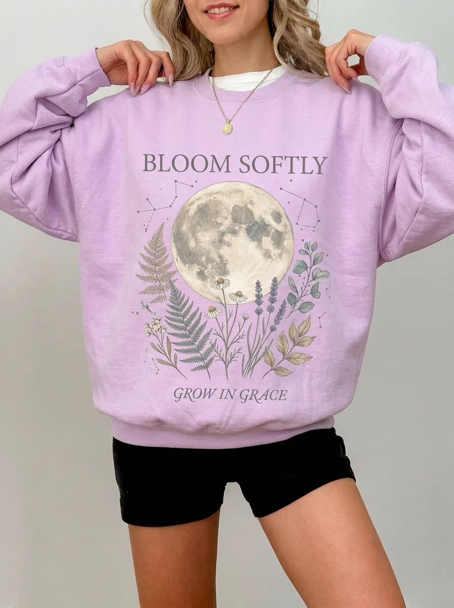 Women's Celestial Moon Floral Bloom Graphic Sweatshirt