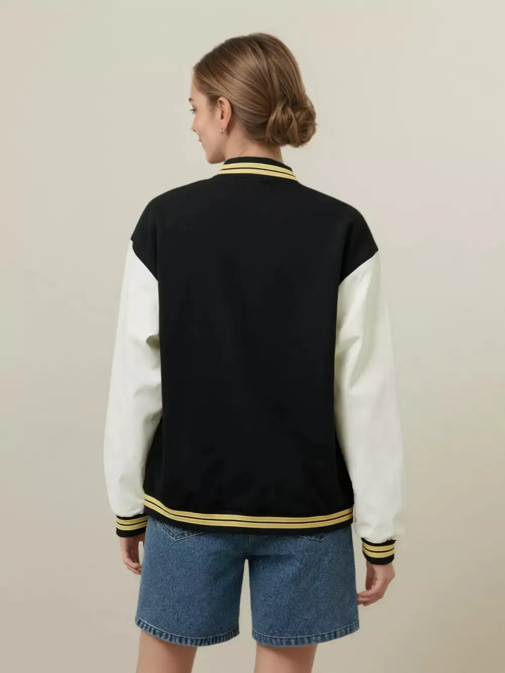 Plus Size Contrast Sleeves Snap Down Jacket
