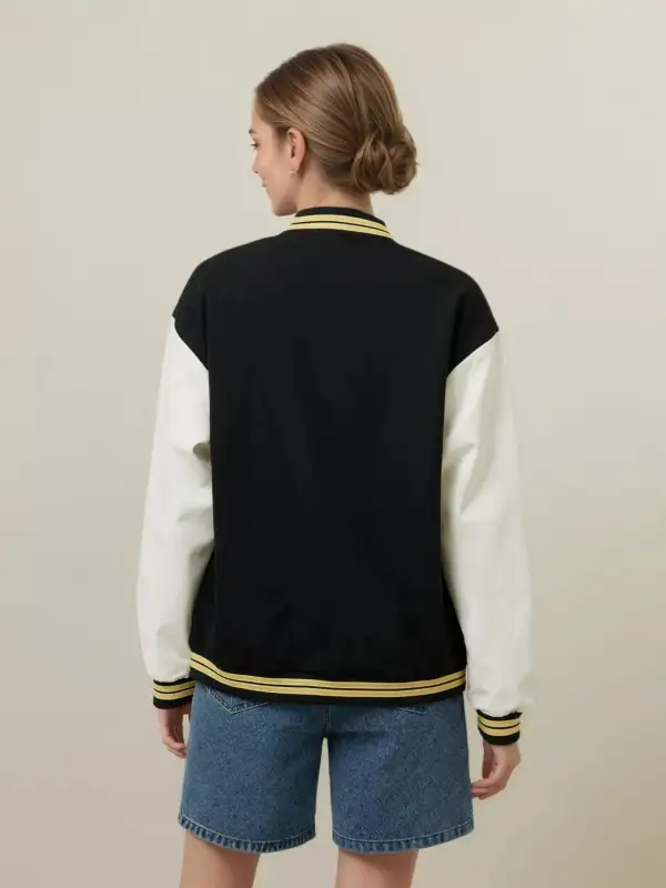 Plus Size Contrast Sleeves Snap Down Jacket