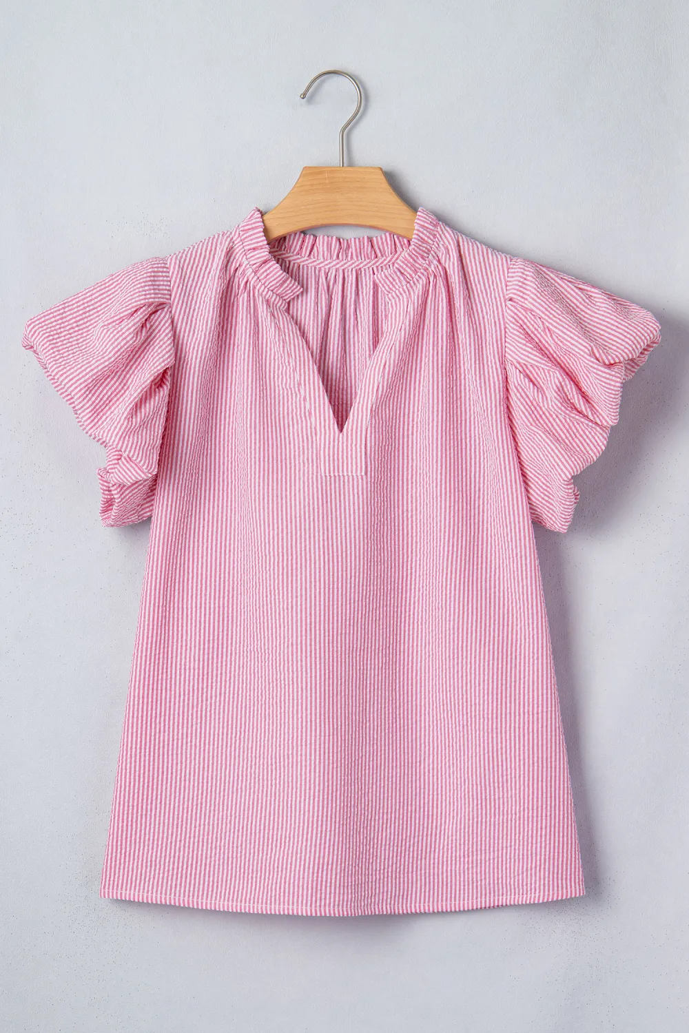 Rose Stripe Short Bubble Sleeve Blouse