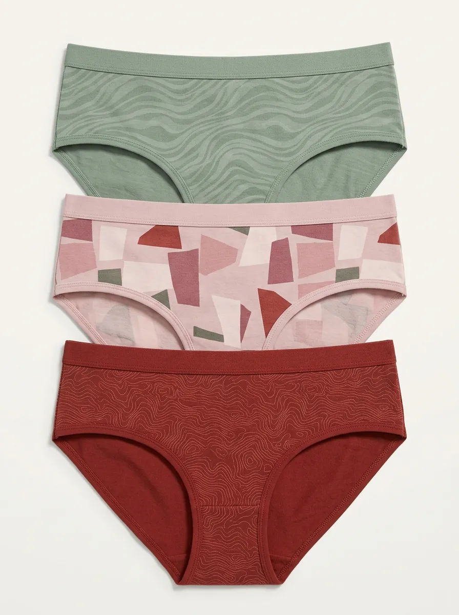 Women's Geometric Abstract Wave Printed Three Pack Briefs