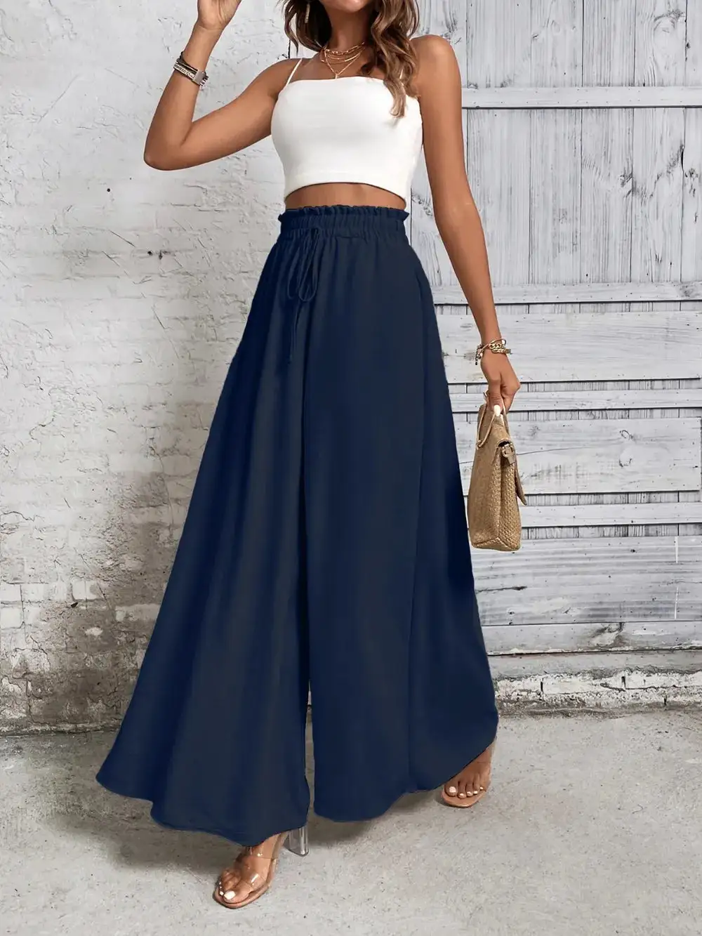 Wide Leg High Waist Tie Waist Pants