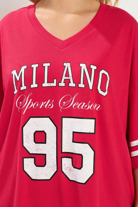Red 'Milano' Boxy Varsity T-Shirt detail 4
