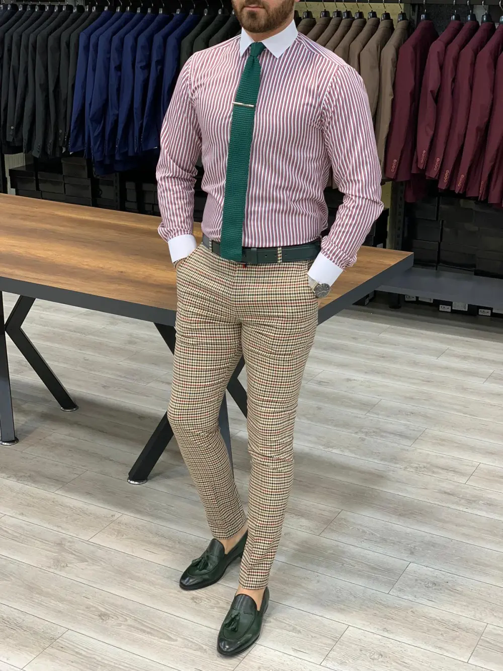 Refined Tailored Slim Fit Plaid Tailored Trousers