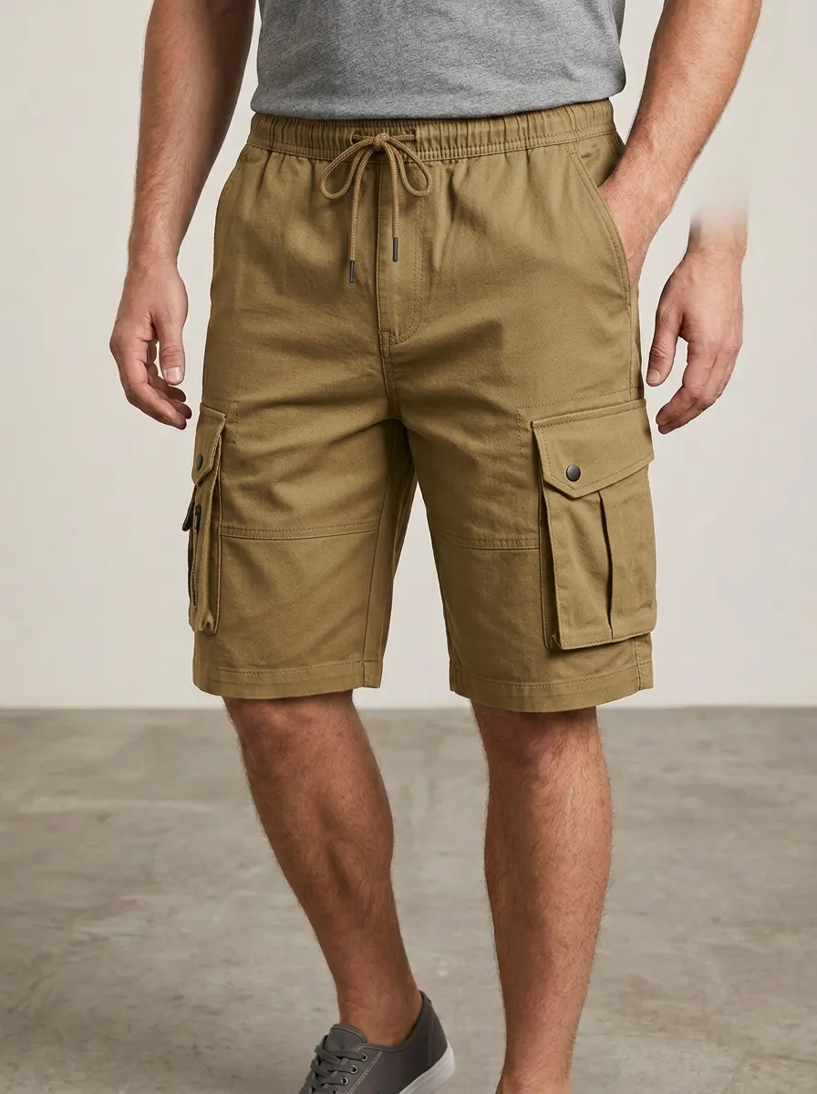 Practical-Look Pocketed Drawstring Utility Cargo Shorts