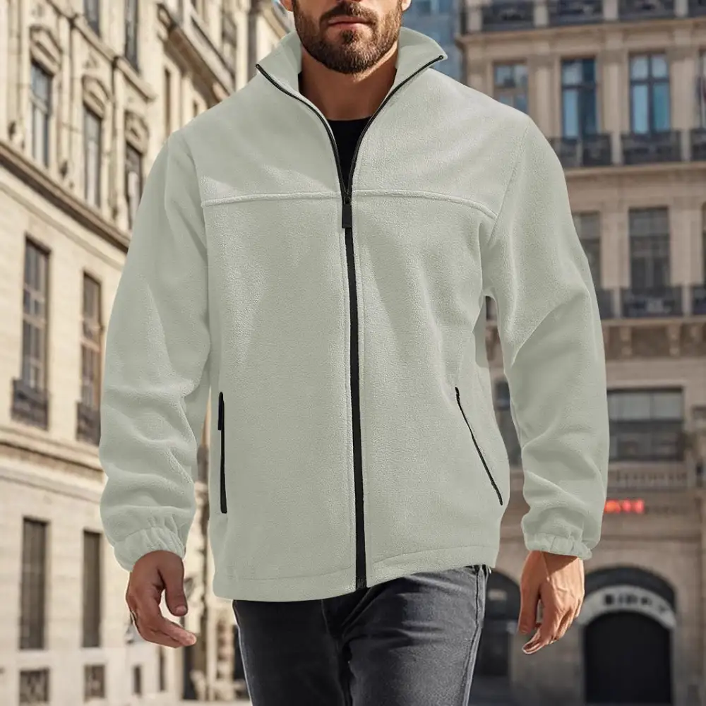 Zip-Front Fleece Casual Outerwear Jacket