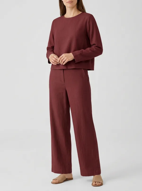 Women's Long-Sleeve Crewneck Top And Wide-Leg Trouser Two-Piece Set