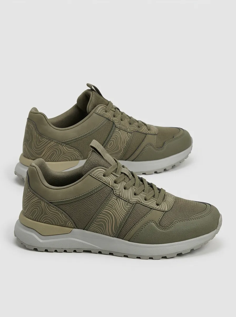 Men's Outdoor Hiking Topographic Printed Sneakers