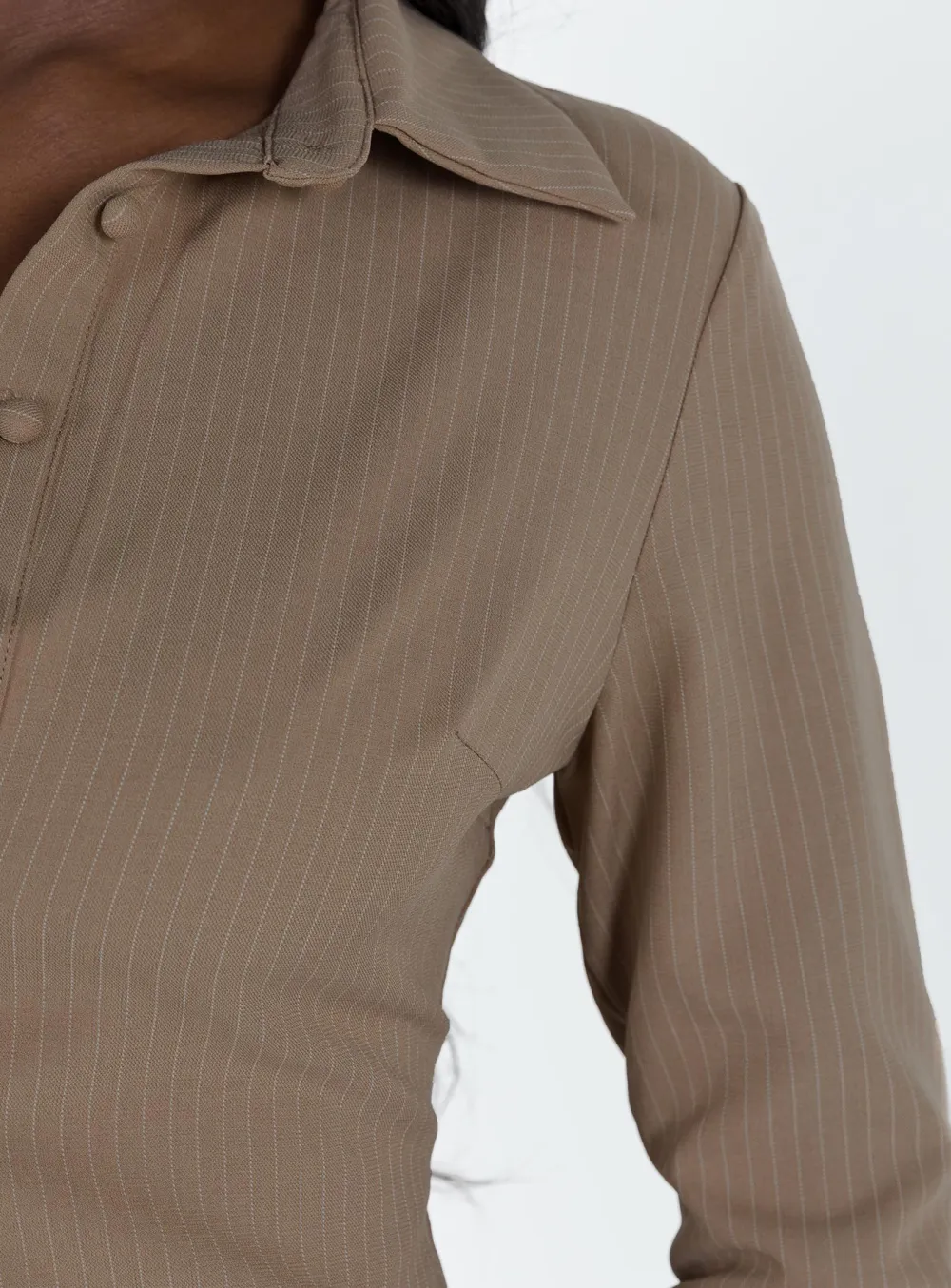 Black Pinstripe Cropped Button Up Shirt