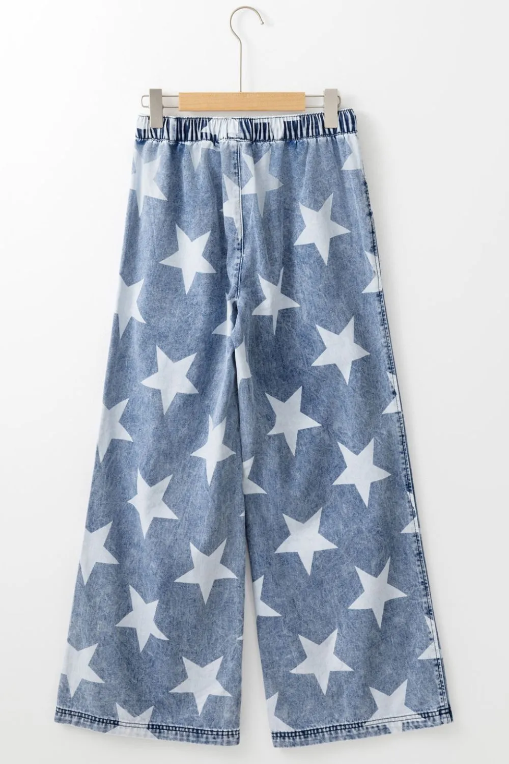 Star Print Washed Drawstring High Waist Pants