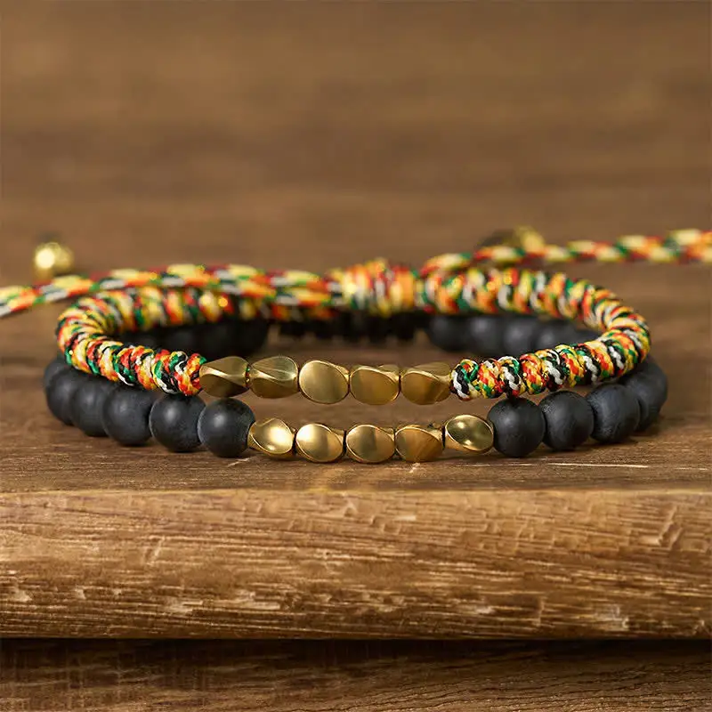 Natural Frosted Stone Bead Copper String Cure Bracelet